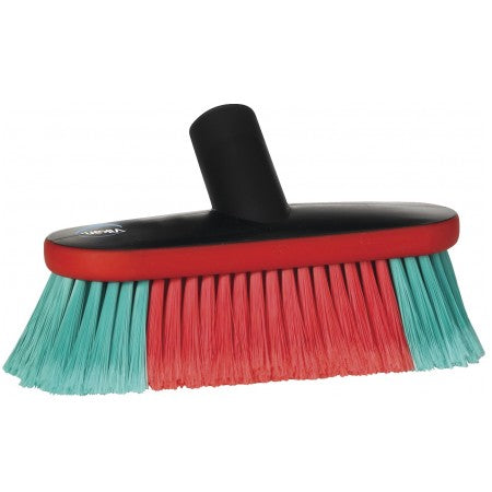Vikan vehicle brush 526952 with red and green soft split filaments and waterfed handle fitting for car body washing