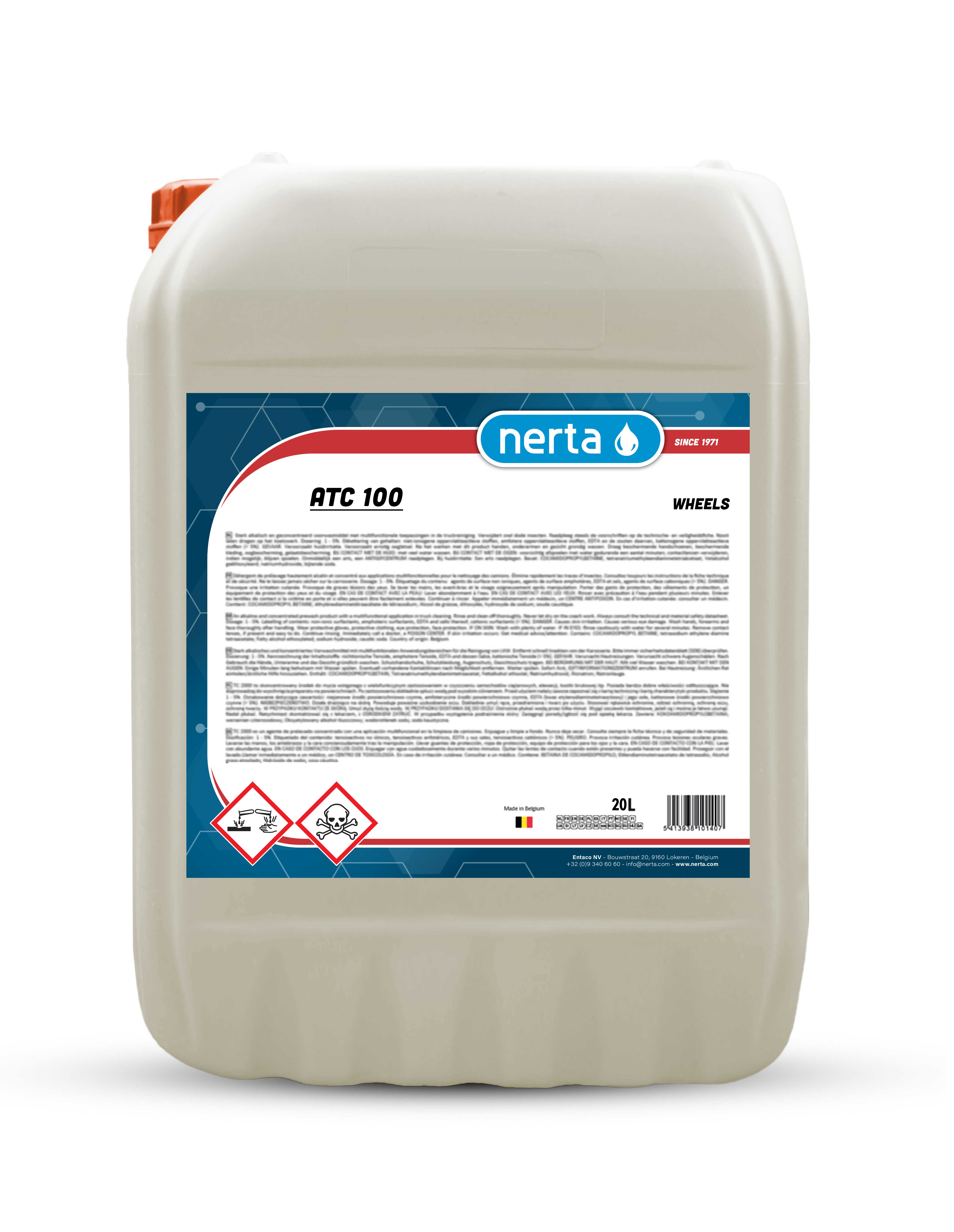 Nerta ATC 100 alkaline truck cleaner concentrate bottle for traffic film removal