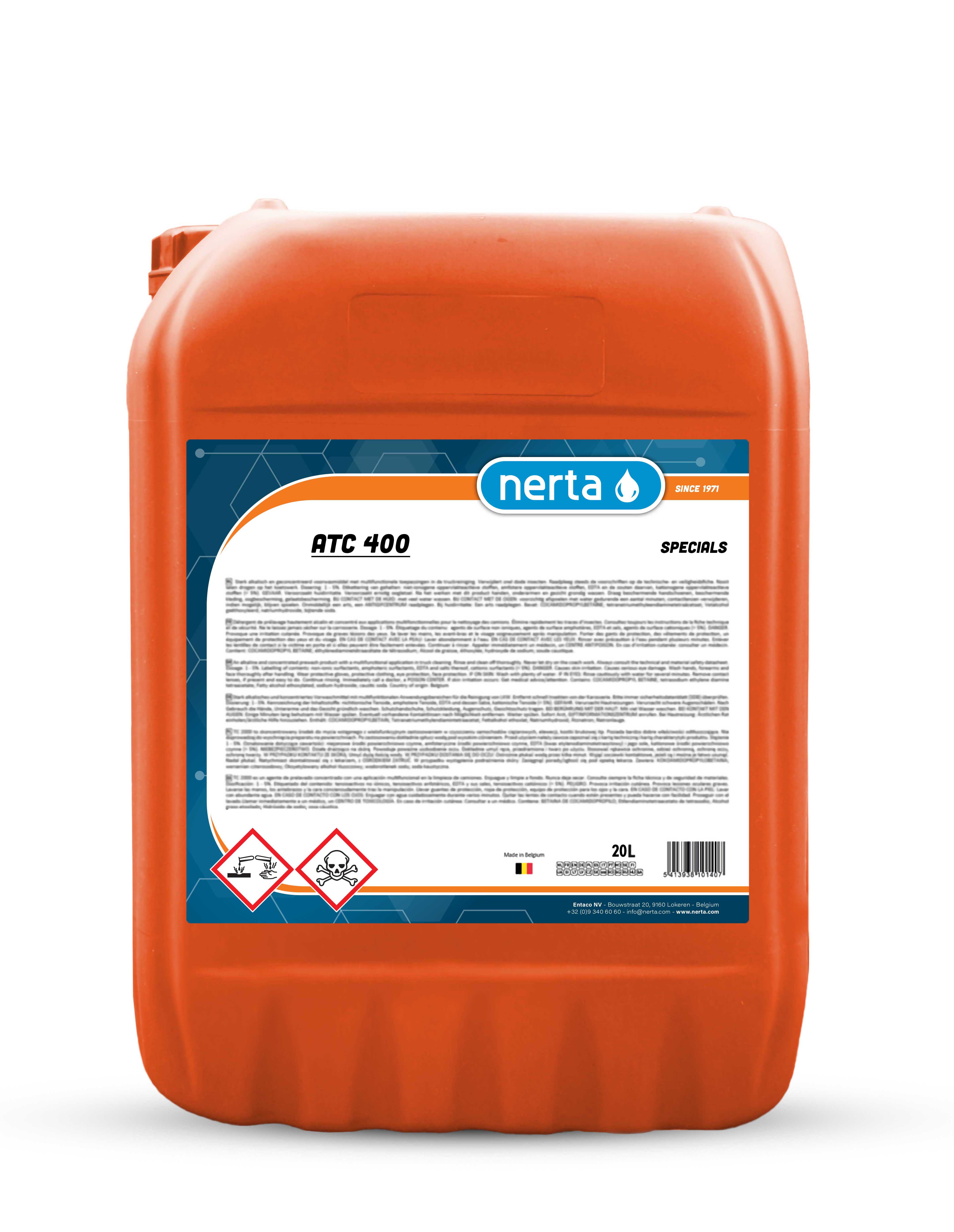 Nerta ATC 400 alkaline truck cleaner concentrate bottle for heavy traffic film