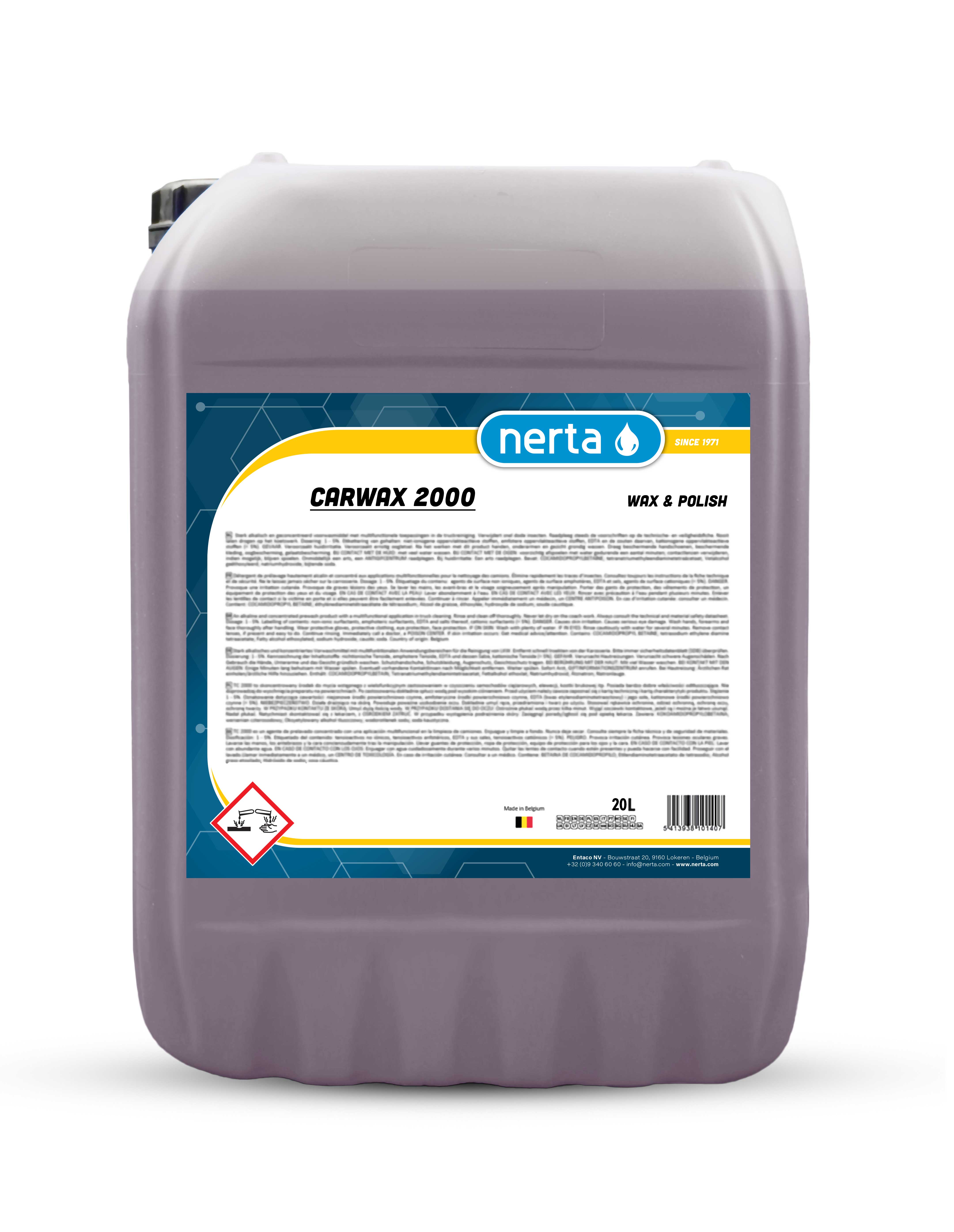 Nerta Carwax 2000 – concentrated liquid carnauba-style wax and drying aid for car wash bay, snow foam & pressure washer