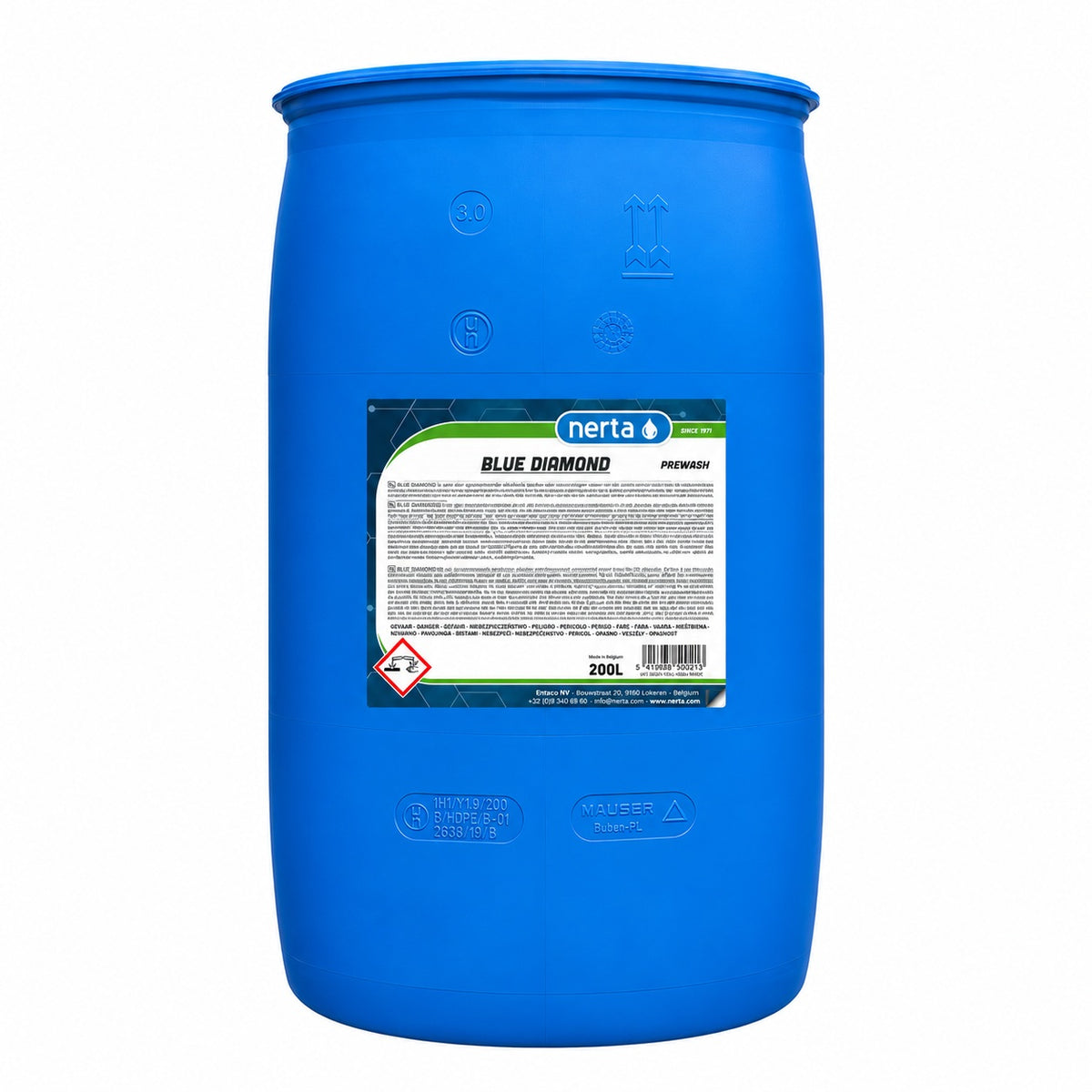 Nerta Blue Diamond 200L blue drum on a white background