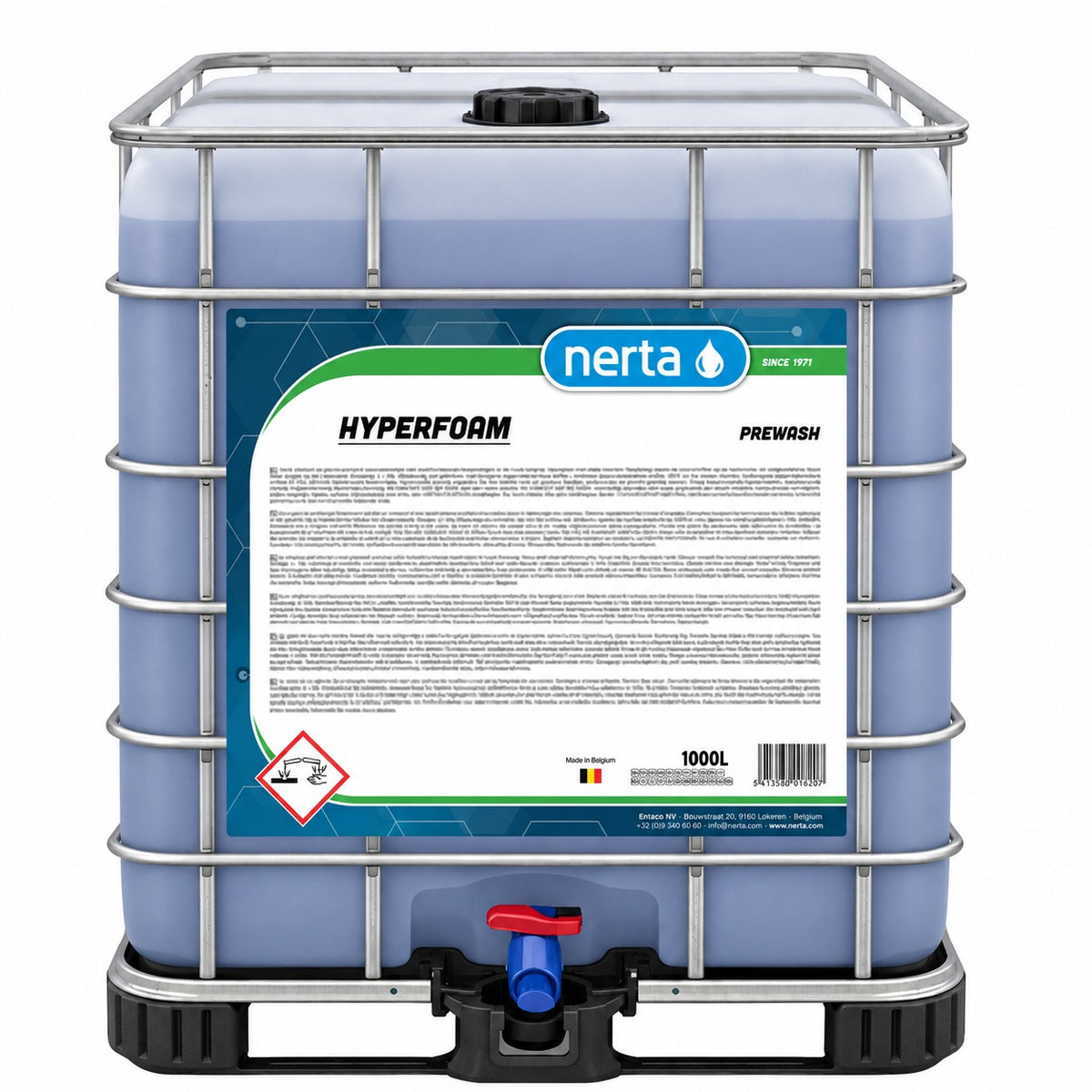 Nerta Hyperfoam 1000L IBC container in a steel cage