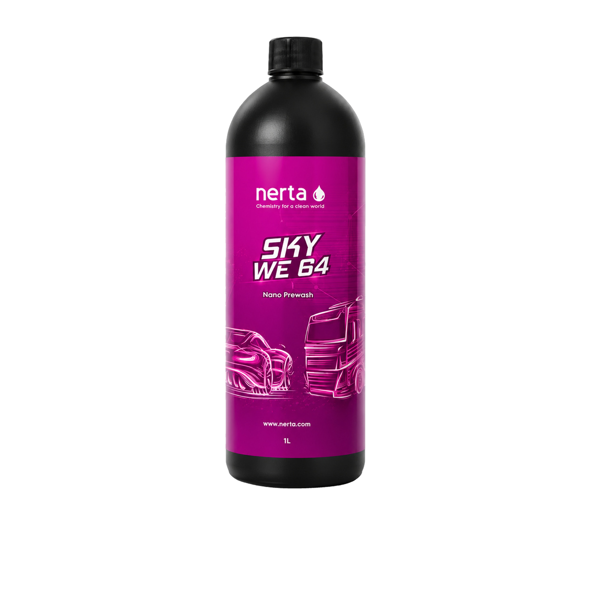 Nerta Sky WE 64 1L bottle with a magenta label on a white background