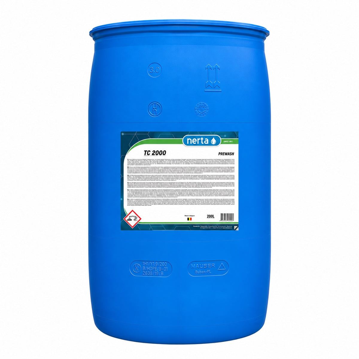 Nerta TC 2000 200L blue drum on a white background