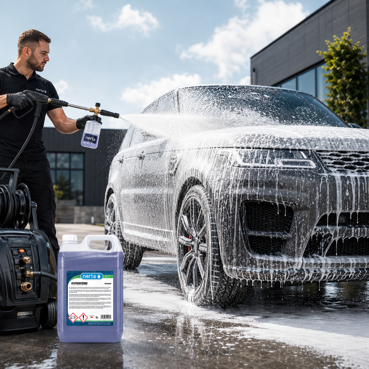 Nerta Hyperfoam thick clinging snow foam pre-wash for fleet and contract valeting