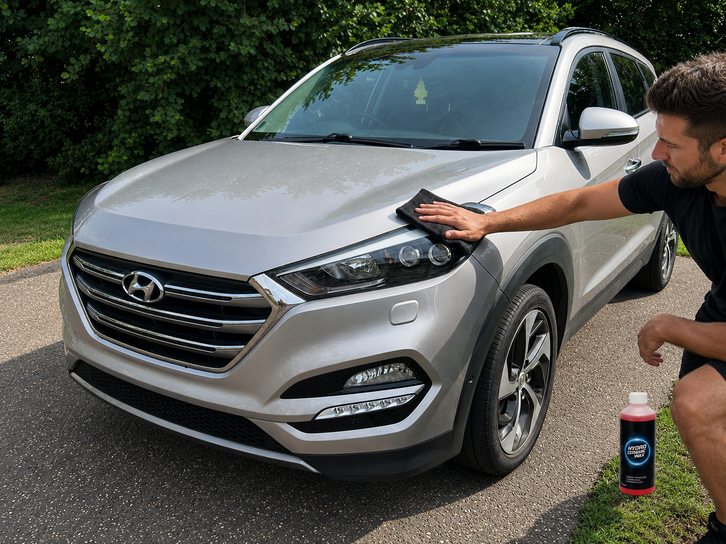 Applying Nerta Hydro Ceramic Wax concentrate to vehicle paintwork for enhanced gloss, ceramic protection and hydrophobic finish