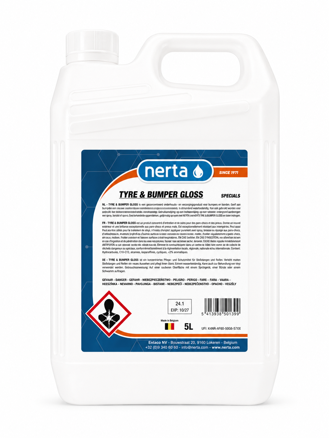 Nerta Tyre & Bumper Gloss tyre dressing and bumper shine gel bottle for cars